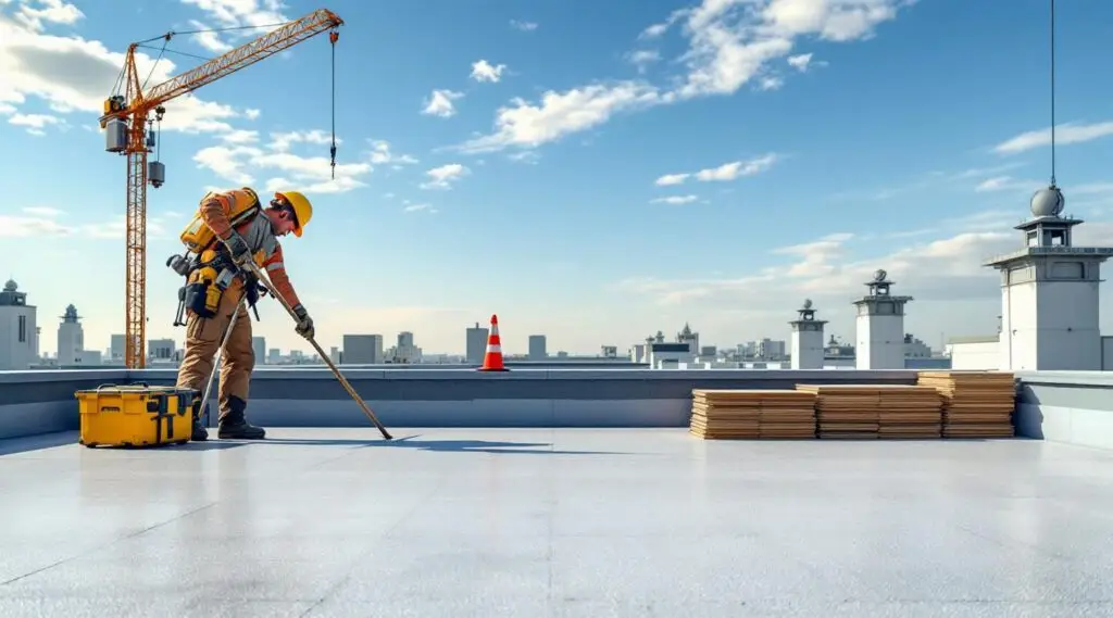 New TPO flat roof installation on a commercial building in Randolph, showing clean edges and proper drainage